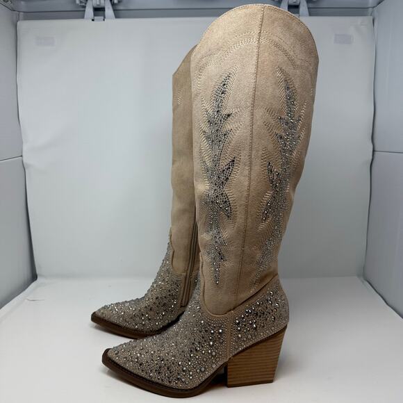 Madden Girl Apple Western Boots Womens 8 Sand Rhinestones Cowboy Boots NIB - Picture 14 of 15